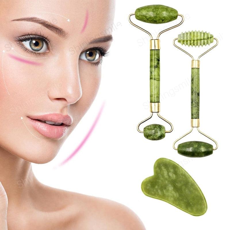 Jade Roller - Massageador Facial e Lifiting + Pedra Gua Sha - Embelezzar
